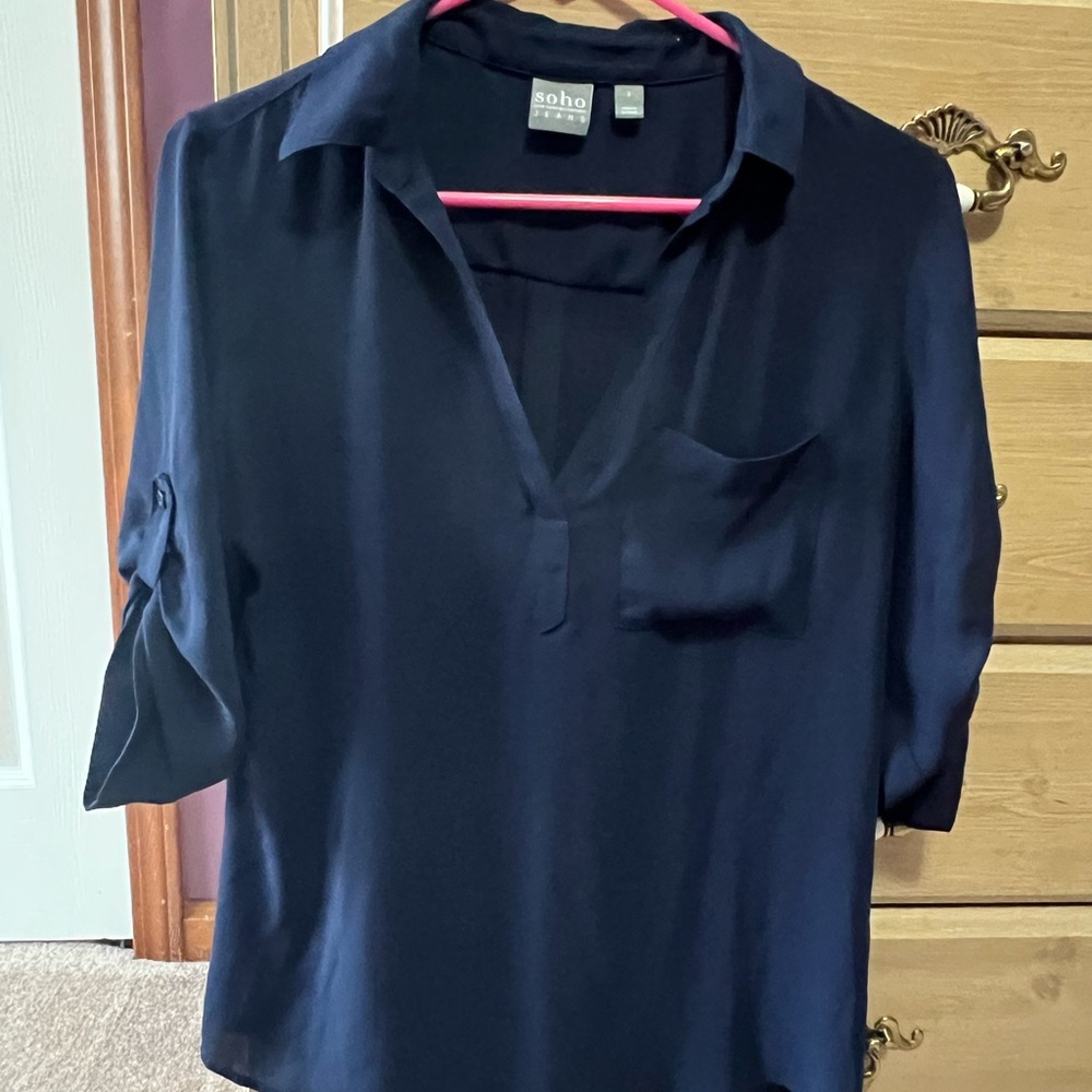 New York and company Soho Women's Navy 3/4 sleeve Blouse